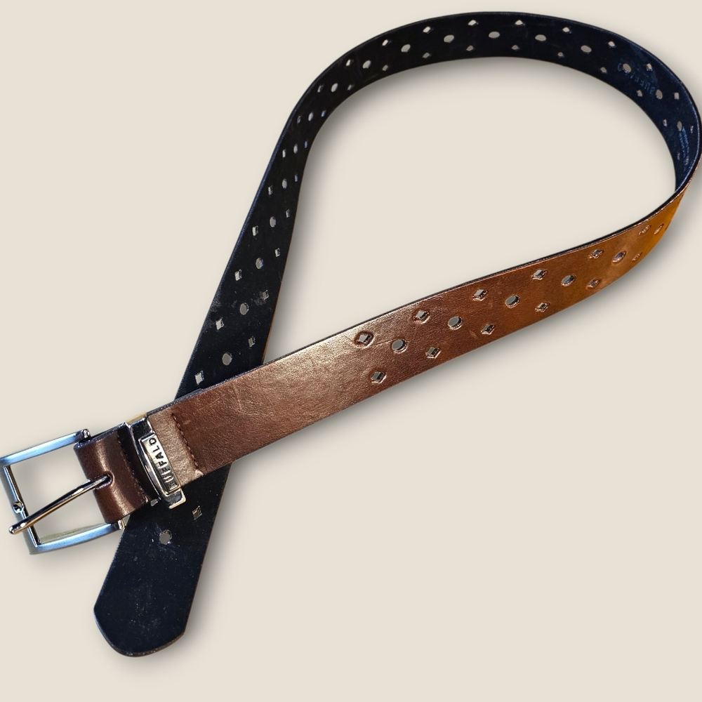 ✨ Buffalo Punched Leather Belt – Brown with Silvertone Hardware